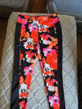 LuLaRoe Bright Pink &Orange Floral Leggings & Night SkyPattern Navy Blue/Teal